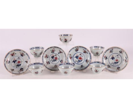 A series of six porcelain famille rose cups and four matching saucers, China, 18th century, tot. 10x.