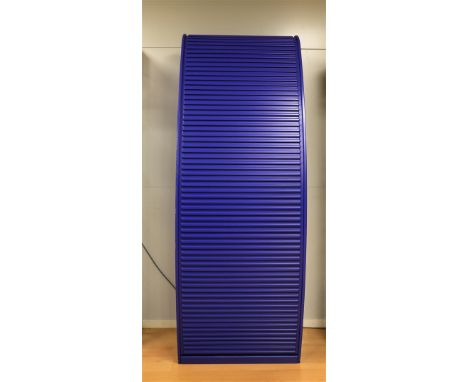 A blue painted roller shutter box Pastoe Pinguin, Amsterdammer, design: Aldo van den Nieuwelaar, 1978-2008, h 225 x w 62 x d 