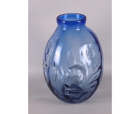 A blue optical glass vase, design: A.D.Copier, 1942, execution: Glass Factory Leerdam, marked with etching mark 'CL', h 31 cm