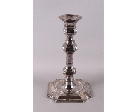 A 1st grade 925/1000 silver 1-light candlestick with weighted base, gross 663 grams, after an 18th century example. Height 27