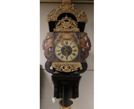 A chair clock, Friesland 18th century. Polychrome decorated wooden chair with sawn-out mermaids as cheeks. Cap lead with i.a.