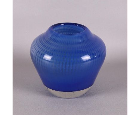 A thick-walled light blue glass vase, serica no.43, with enclosed network of air bubbles, design: A.D.Copier, 1935, Glass Fac