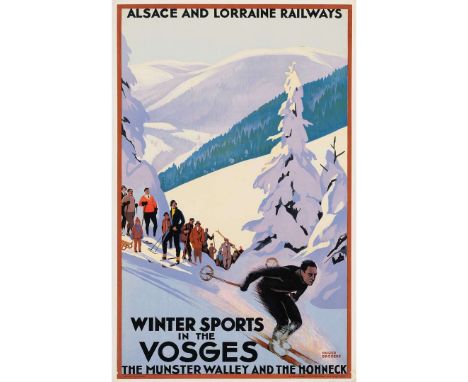   WINTER SPORTS IN THE VOSGES lithographic poster, c.1930, condition A-, backed on linen, framed   39 x 24.5 in. (99 x 61 cm.