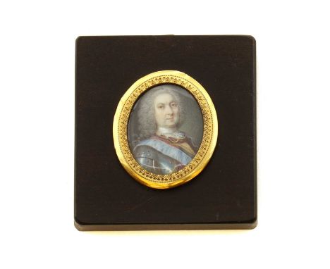 A Grand Tour portrait miniature, 19th century, depicting Louis, Grand Dauphin of France, oil on ivory, set within a brass fra