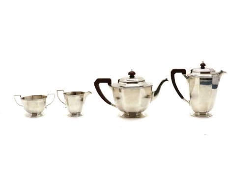 A silver four piece tea service,by Mappin &amp; Webb, Sheffield 1932, of octagonal form, comprising a coffee pot, 21cm high, 