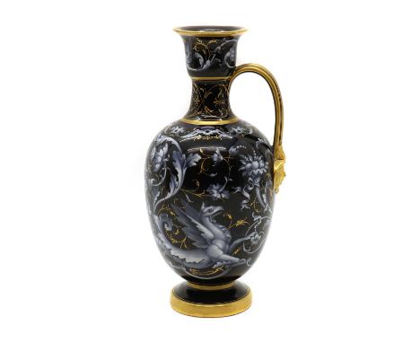 A Limoges enamel porcelain ewer,late 19th century, attributed to Thomas Bott for Kerr and Binns, Worcester, the surface decor