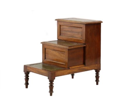 A mahogany step commode, 19th century, the three treads with tooled leather insets, converted to steps,  41cm wide 67cm deep 