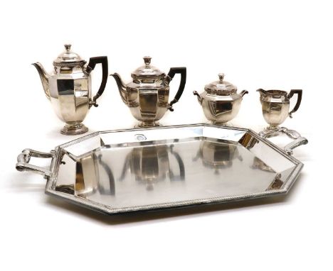 A Christofle silver plated tea and coffee service,mid 20th century, marked Christofle Paris, of octagonal form, comprising a 