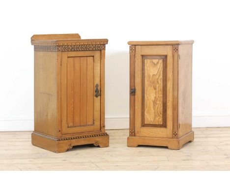 An Aesthetic inlaid ash pot cupboard, with a raised back rail, over a moulded edge with inlaid details, with chamfered edges,