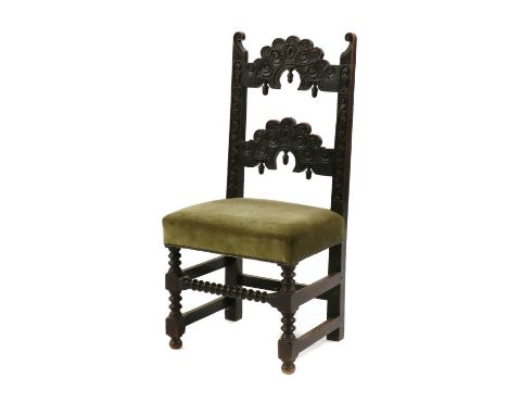 A Charles II style Derbyshire oak bar back chair,19th century with earlier elements, on bobbin turned and joint legs46.5cm wi