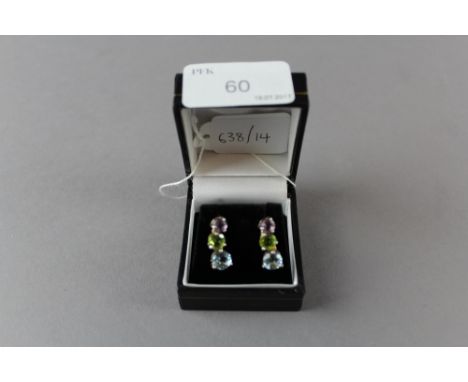 Topaz, peridot & amethyst silver earrings