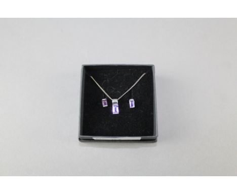 Amethyst & silver earring and pendant set