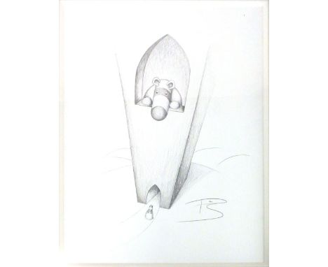 Paul Smith,
a study of a creature in a tower,
signed with initials,
pencil sketch,
37 x 29 cm