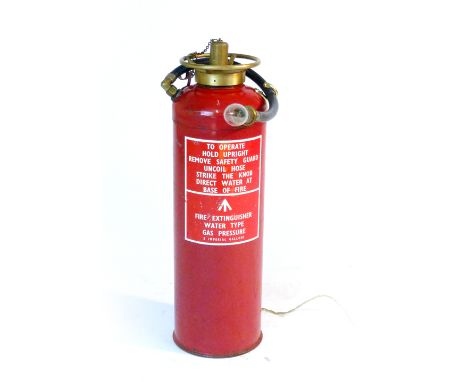 A 1970's water fire extinguisher, converted to form a standard lamp
 CONDITION REPORT: Working order unknown
