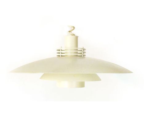 A 1970's white enamelled pull-down ceiling light, in the manner of Louis Poulsen
 CONDITION REPORT: Some wear and knocks, som