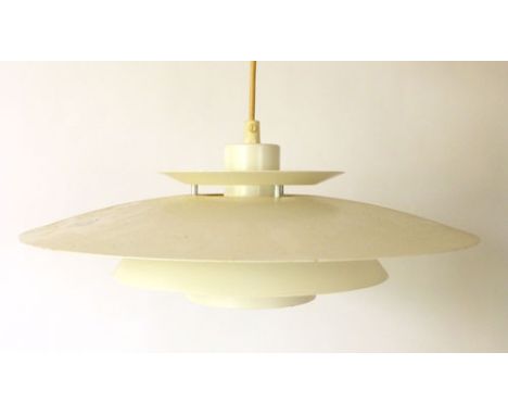 A 1970's white three tier ceiling light in the manner of Louis Poulsen
 CONDITION REPORT: Some wear and knocks, some minor lo