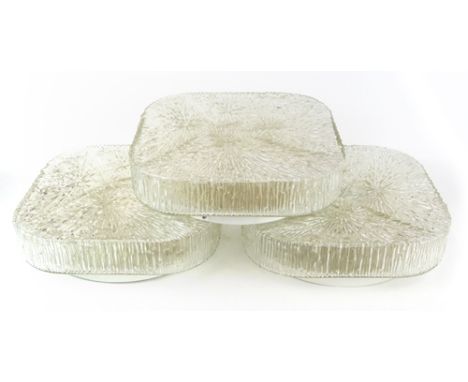 Three 1970's light fittings with 'Bark' design glass shades CONDITION REPORT: Working order unknown and not guaranteed