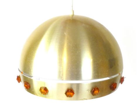 A 1970's copper coloured ceiling light inset with perspex motifs 
 CONDITION REPORT: Some wear and knocks, some minor losses 