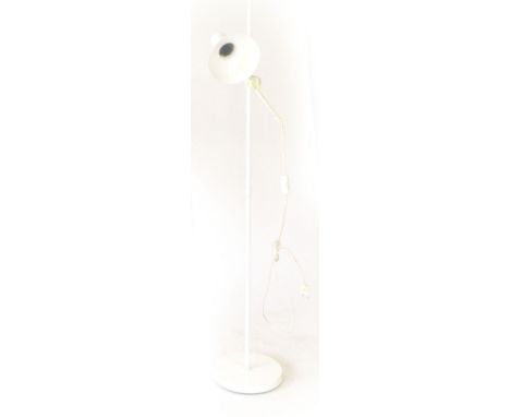 A 1970's white standard lamp, the single adjustable shade on a straight shaft
 CONDITION REPORT: Working order unknown, lead 