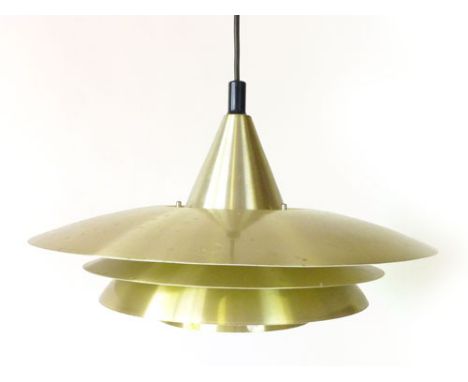 A 1970's brass coloured four tier ceiling light in the manner of Louis Poulsen
 CONDITION REPORT: Some wear and knocks, some 