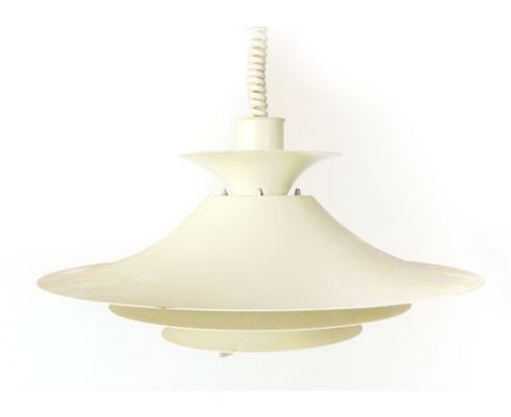 A 1970's white enamelled pull-down ceiling light, in the manner of Louis Poulsen
 CONDITION REPORT: Some wear and knocks, som