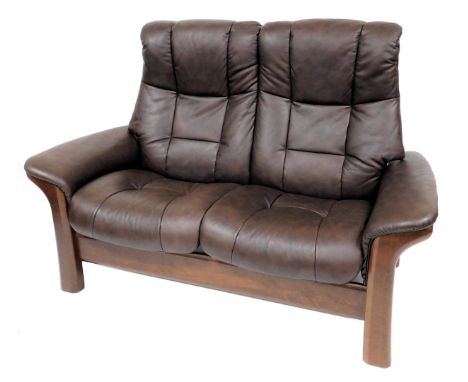 An Ekornes Stressless brown leather two seater sofa, 151cm wide.