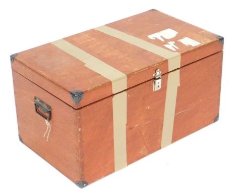 A plywood trunk, with inner compartment, and a collection of Gulf War period clothing accessories, trunk measures 60cm high, 