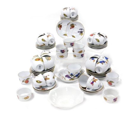 A group of Royal Worcester Evesham pattern porcelain tea and coffee wares, comprising cups and saucers, together with serving
