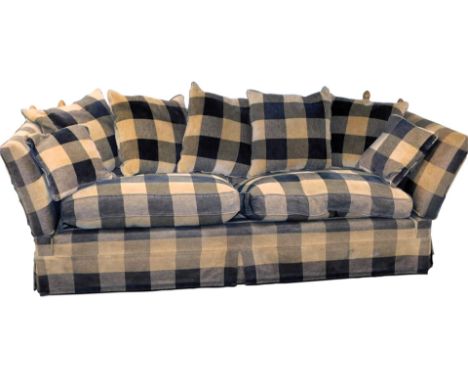 A Knole two seater sofa, upholstered in black and brown chequered fabric, 228cm wide.