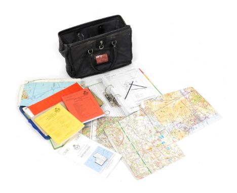 A British Military Observer MK3 grey canvas flight holdall, circa 1984, with a collection of British Ordnance flight maps and