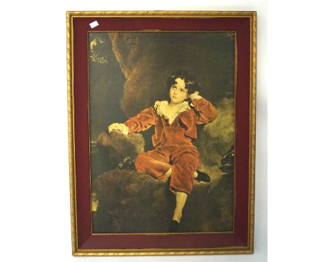 A large portrait print titled 'Master Lambton' by T Lawrence, 67cm x 48cm, mounted in gilt frame