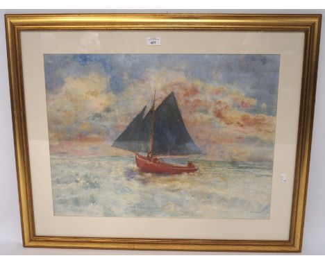 An Odilon Redon print, depicting a boat at sea, 50cm x 67cm, framed and glazed