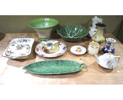 An assortment of 20th century glass and ceramics, including a Royal Worcester small lidded pot, Royal Doulton green flared bo