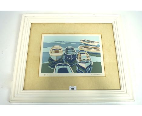 L. Michel, limited edition print depicting moored boats, signed lower right and numbered 8/500, 33.5cm x 23.5cm, framed and g