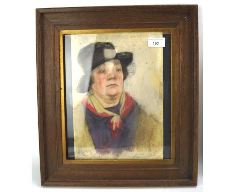 A pastel portrait of a lady, circa 1930, wearing a black hat, indistinctly signed lower right, 21cm x 29.5cm, framed and glaz