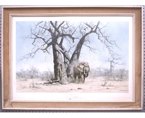 A limited edition David Shepherd print, 'Old George Under His Favourite Baobab Tree', no.1418/5000, 89cm x 62cm, framed and g