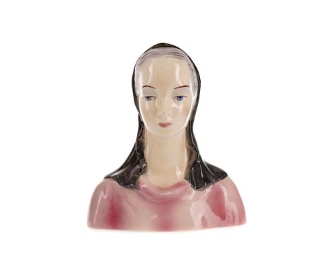 ART DECO GOLDSCHEIDER PORCELAIN BUST OF A LADY, printed marks to base, 23cm high