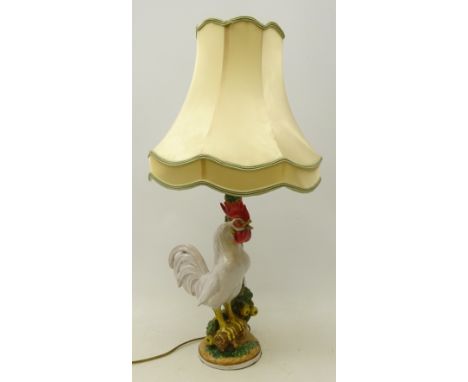 Italian pottery table lamp in the form of a cockerel perched on an apple tree, H31cm excluding fitting Condition Report Broke