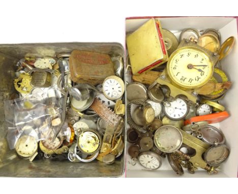 Collection of watch parts, silver pocket watches, three 9ct gold cased wristwatches, other wristwatches etc in two boxes Cond