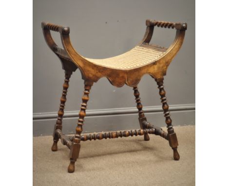 Early 20th century beech stool, barley and bobbin turned supports, W54cm, H60cm, D39cm Condition Report Click here for furthe