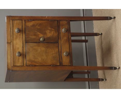 George lll Gentlemans washstand, fold over top enclosing ceramic bowl, fitted interior and raising mirror, one drawer and one