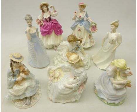 Seven Coalport figures 'The Goose Girl', 'Summer Daydream', 'Best Friends', two Ladies of Fashion 'Emma' and 'Lorraine', Crie