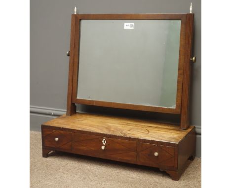 Georgian inlaid mahogany dressing table mirror, two short and one long trinket drawer on bracket supports, W54cm, H58cm, D22c