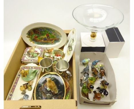 Thirteen Beswick birds incl. Kingfisher, Greenfinch, Goldfinch etc, other ceramic birds, Wade pipe stand, pewter tankards as 