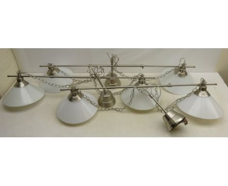 Three extendable hanging double light fittings, L137cm fully extended (3) Condition Report Click here for further images, con