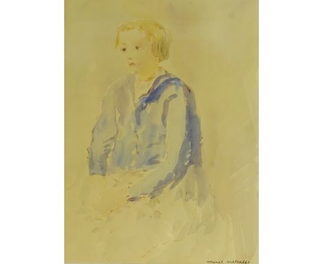 Portrait of a Young girl, watercolour signed by Muriel Metcalfe (British 1910-1994) (Wife of Fred Lawson) 37cm x 27.5cm Condi