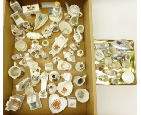 Collection W.H. Goss, Carlton China and other souvenir ware including a Tank, Bubbles, figures, Tankards etc some local  Cond