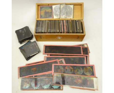 Collection of Magic lantern slides, mostly coloured with religious/biblical scenes etc in one box Condition Report Click here