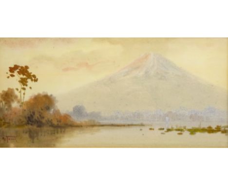 Mount Fuji - Japan, 19th/20th century watercolour indistinctly signed M Tomi? 15cm x 30.5cm Condition Report Click here for f