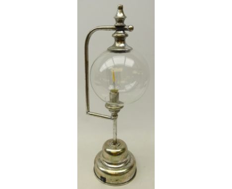 Burner style silvered table lamp, battery operated , H56cm, W21cm Condition Report Click here for further images, condition, 